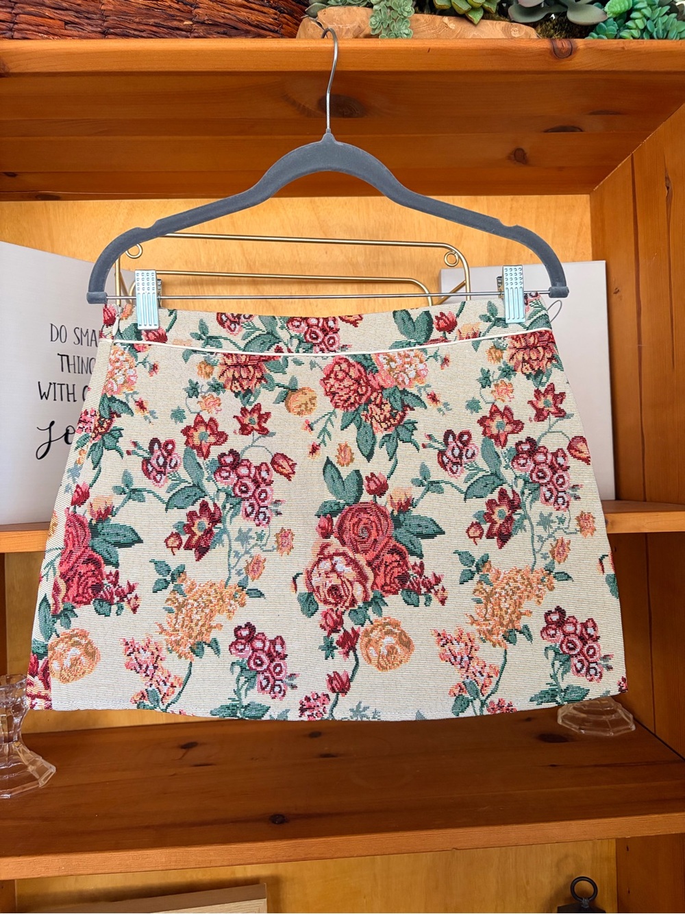 Floral Tapestry Mini Skirt Vintage Inspired Western Boho Fall Cotton Blend S - Picture 3 of 7